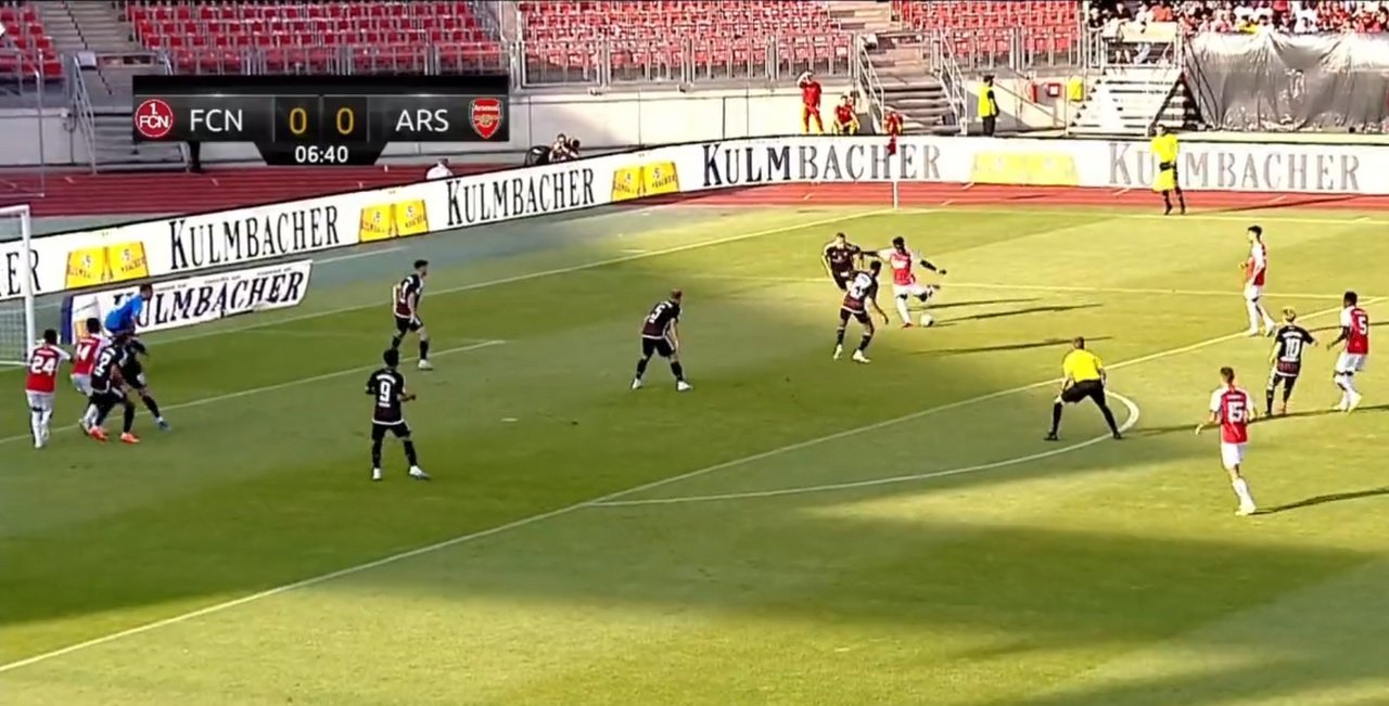 Saka gave Arsenal the lead against Nurnberg. Screenshot/Arsenal.com