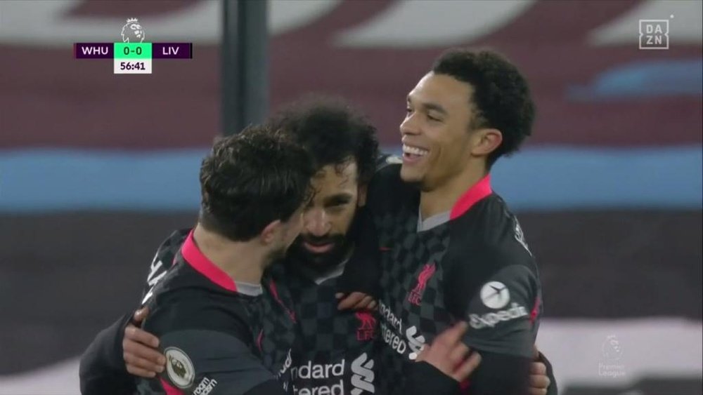 Salah came to the rescue with a brace for Liverpool. Screenshot/DAZN