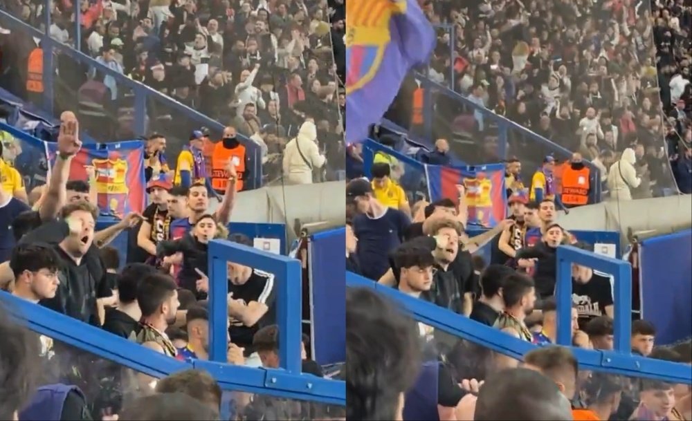 Two Barca fans made the fascist salute. Screenshot/Twitter/YaseenPvris