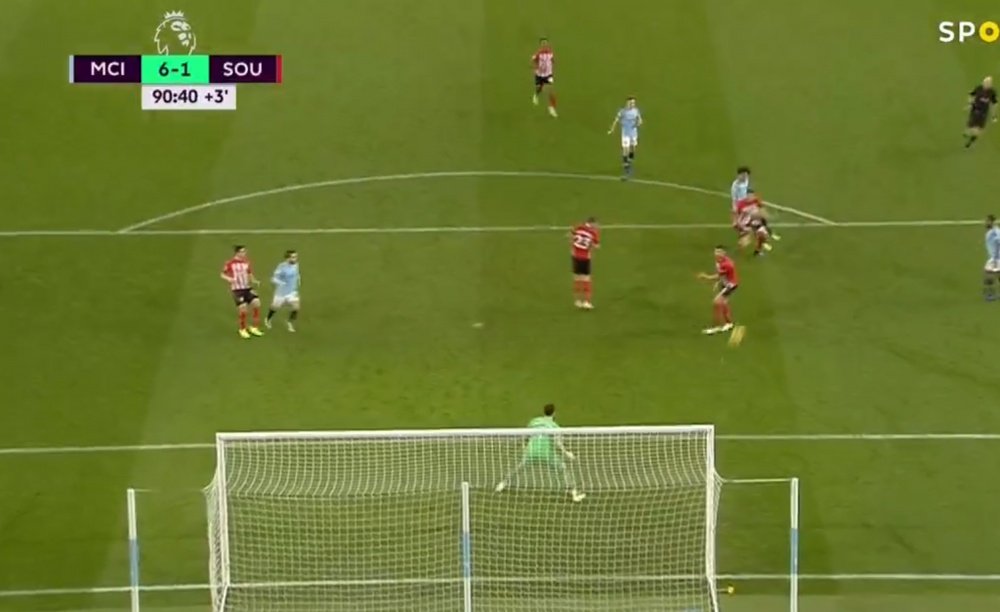 Sane scored Manchester City's sixth goal against Southampton. Captura/SPORTTV1