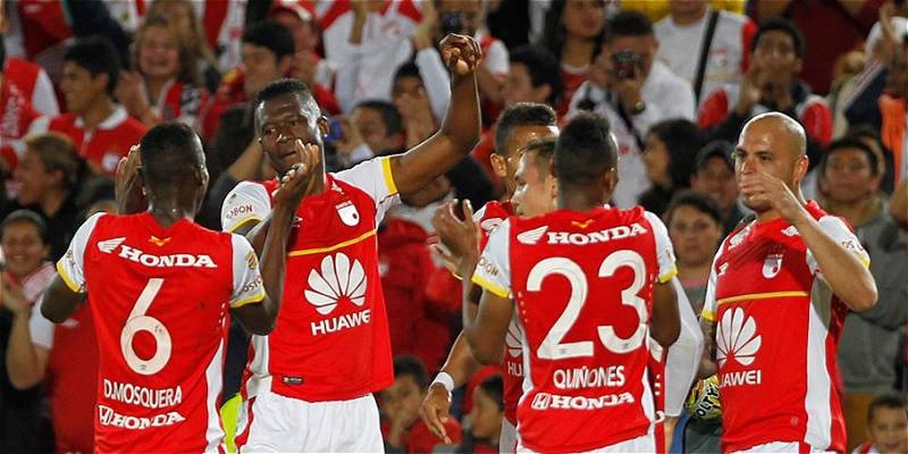 Santa Fe celebra uno de los goles de su partido ante el Cúcuta. Twitter