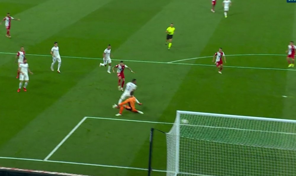 Santi Mina scored the first goal at the new Santiago Bernabeu. Screenshot/MovistarLaLiga