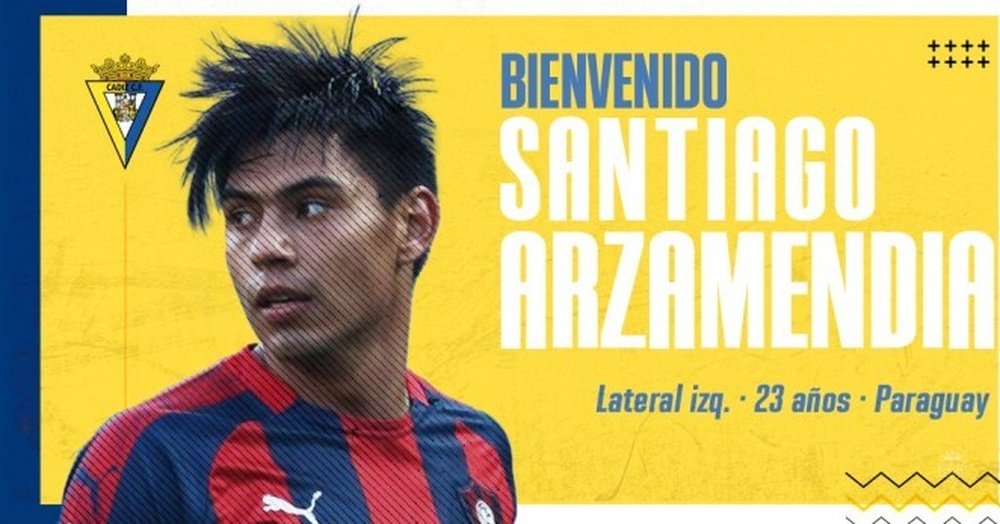 Santiago Arzamendia, nuevo jugador del Cádiz. Twitter/Cadiz_CF
