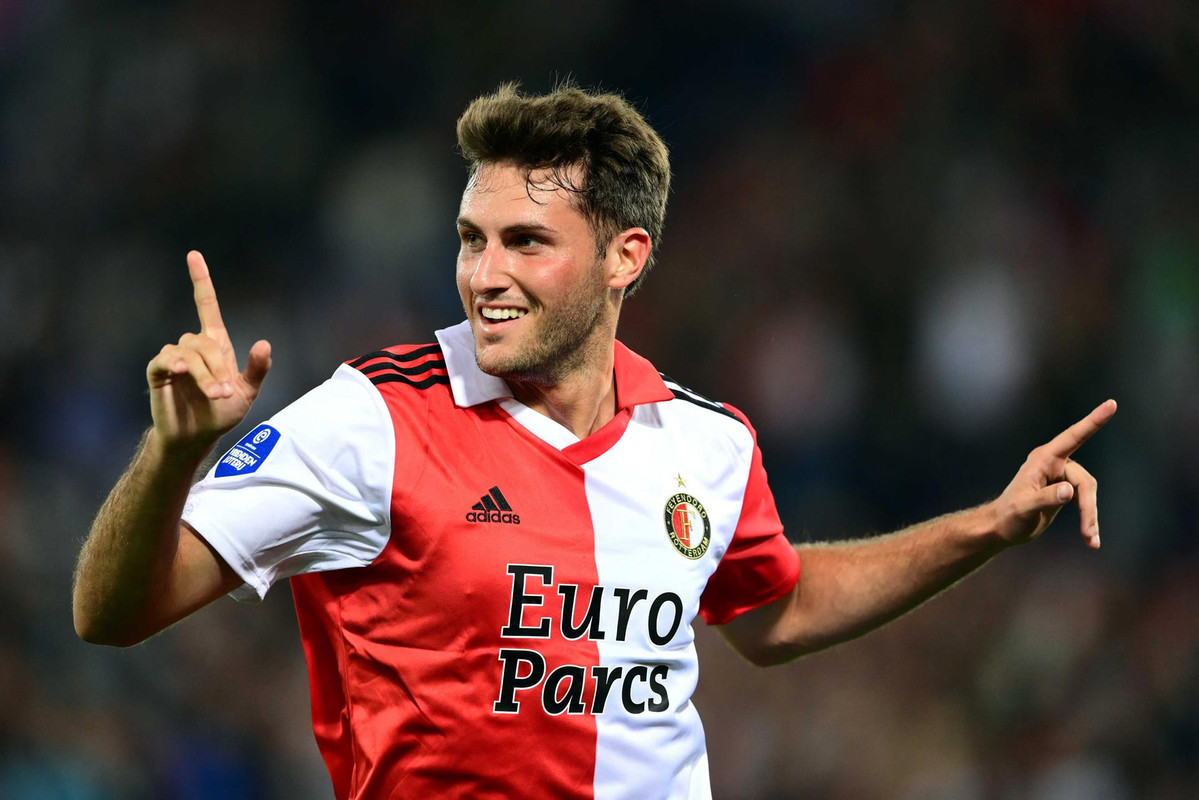  Santiago Gimenez celebrates scoring a goal for Feyenoord, amid transfer speculation linking him with a move to Arsenal.