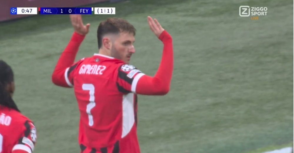 Santiago Gimenez porta in vantaggio il Milan sul Feyenoord dopo 38 secondi. ZiggoSport