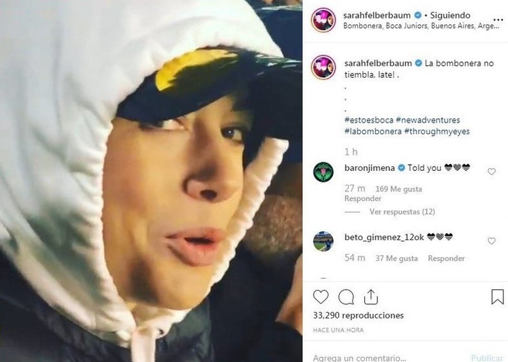 La mujer de De Rossi 'latió' con La Bombonera. Instagram/sarahfelberbaum