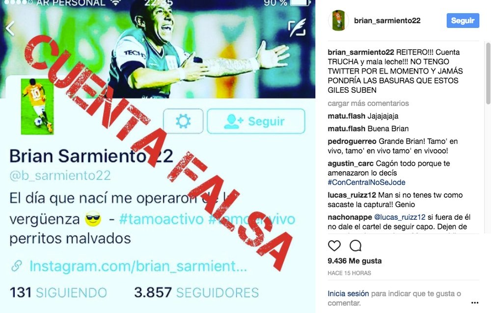 Sarmiento desmiente a una cuenta falsa de Twitter. Instagram