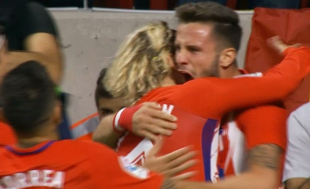 Saúl et Griezmann célébrant l'ouverture du score de l'Atlético. Twitter