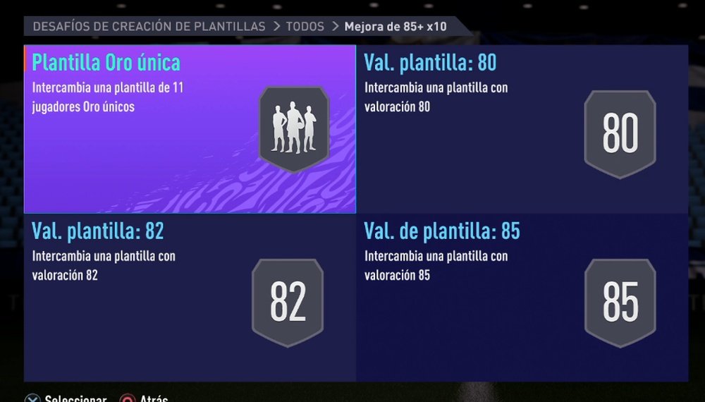 SBC 'Mejora de 85+ x10'. EA Sports