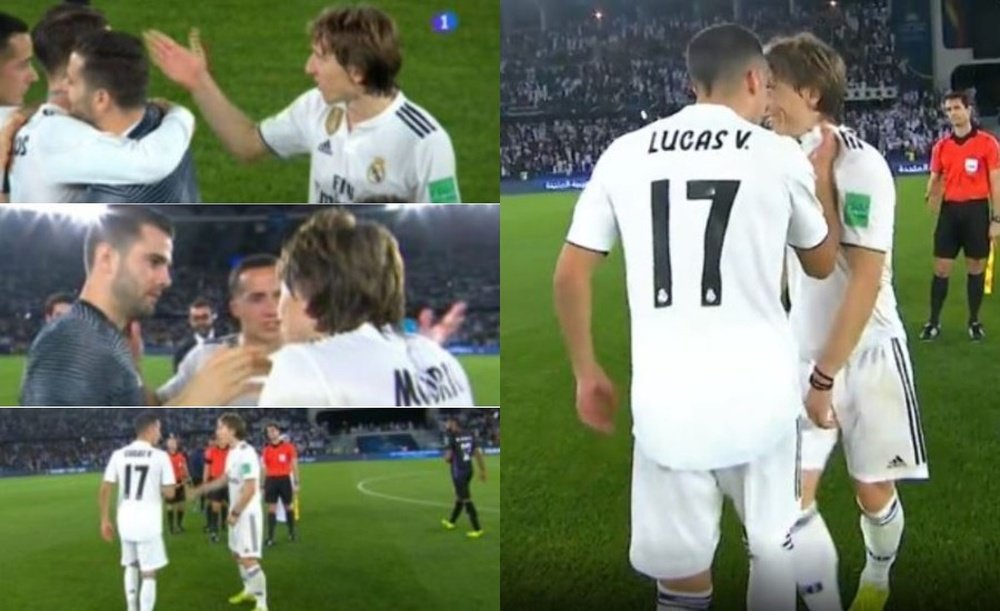 Lucas scherza con Modric. Capturas/TVE