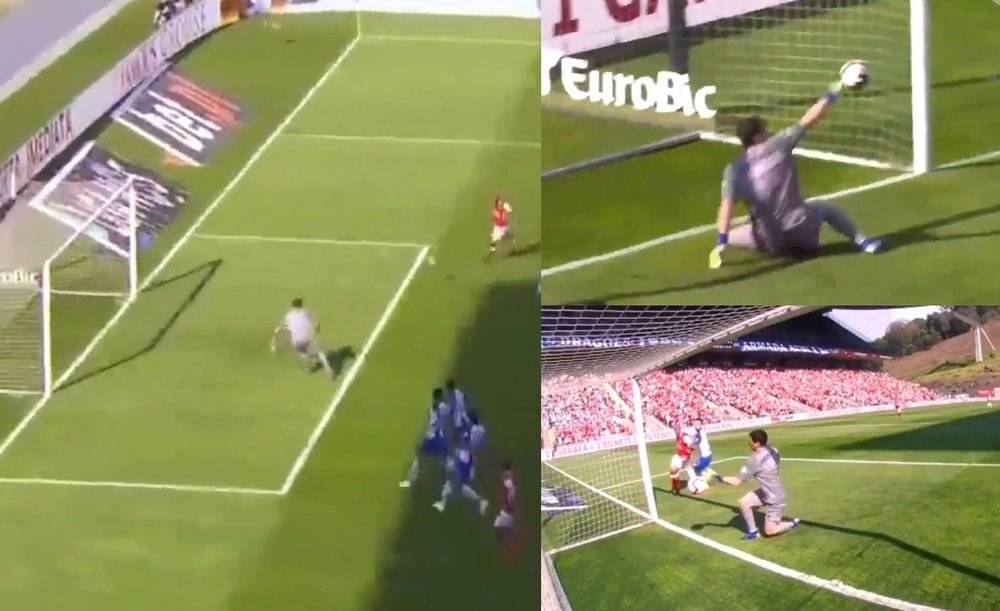 The sequence of play in Casillas' bizarre error. Screenshots/SportTV1