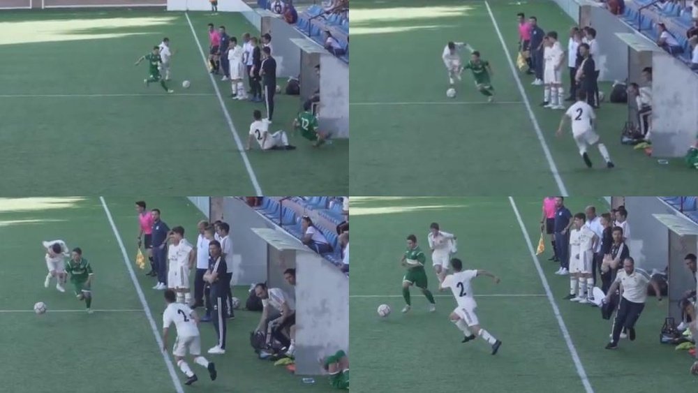 El fisio del Madrid no dudó en atender a un rival lesionado. Captura/gonzalomgb