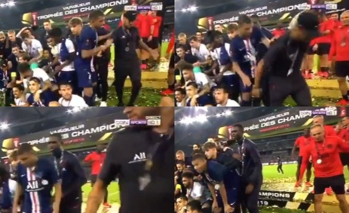 Mbappe teases Neymar by 'forcing' him to leave trophy celebrations
