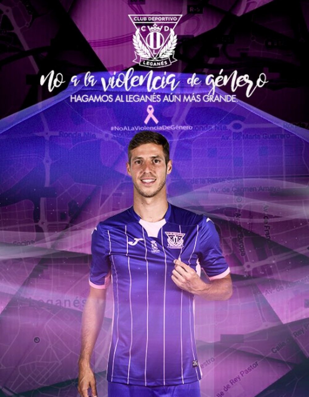 Así es la segunda camiseta del Leganés, que se suma la lucha contra la violencia de género. Leganés