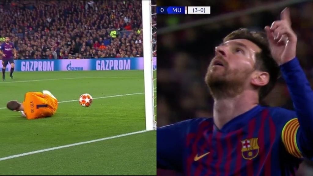 Messi, doblete ante el United. Captura/Movistar+