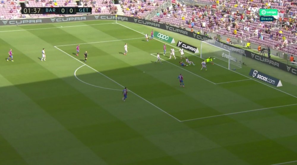 Sergi Roberto scored to make it 1-0 against Getafe. Screenshot/MovistarLaLiga