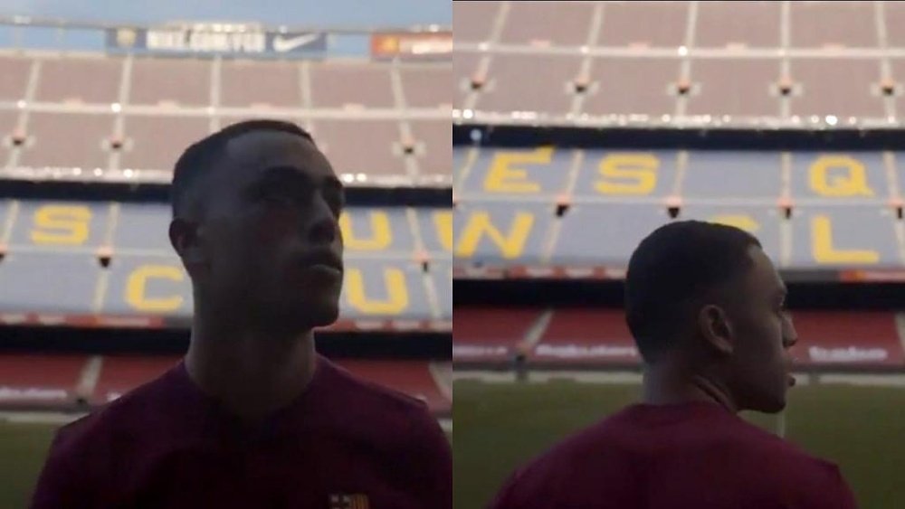 Dest's first time at Cam Nou as a Barca player. Screenshot/FCBarcelona