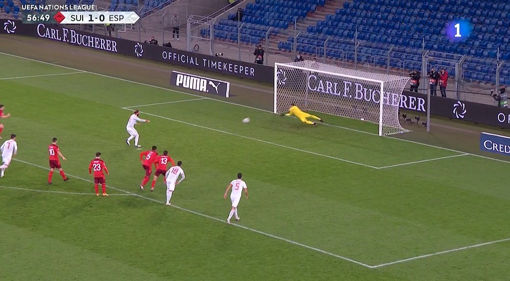 Sergio Ramos saw a penalty saved against Switzerland. Screenshot/TVE