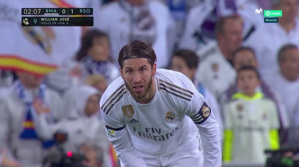 O erro grosseiro de Ramos no gol da Real Sociedad. Captura/MovistarLaLiga