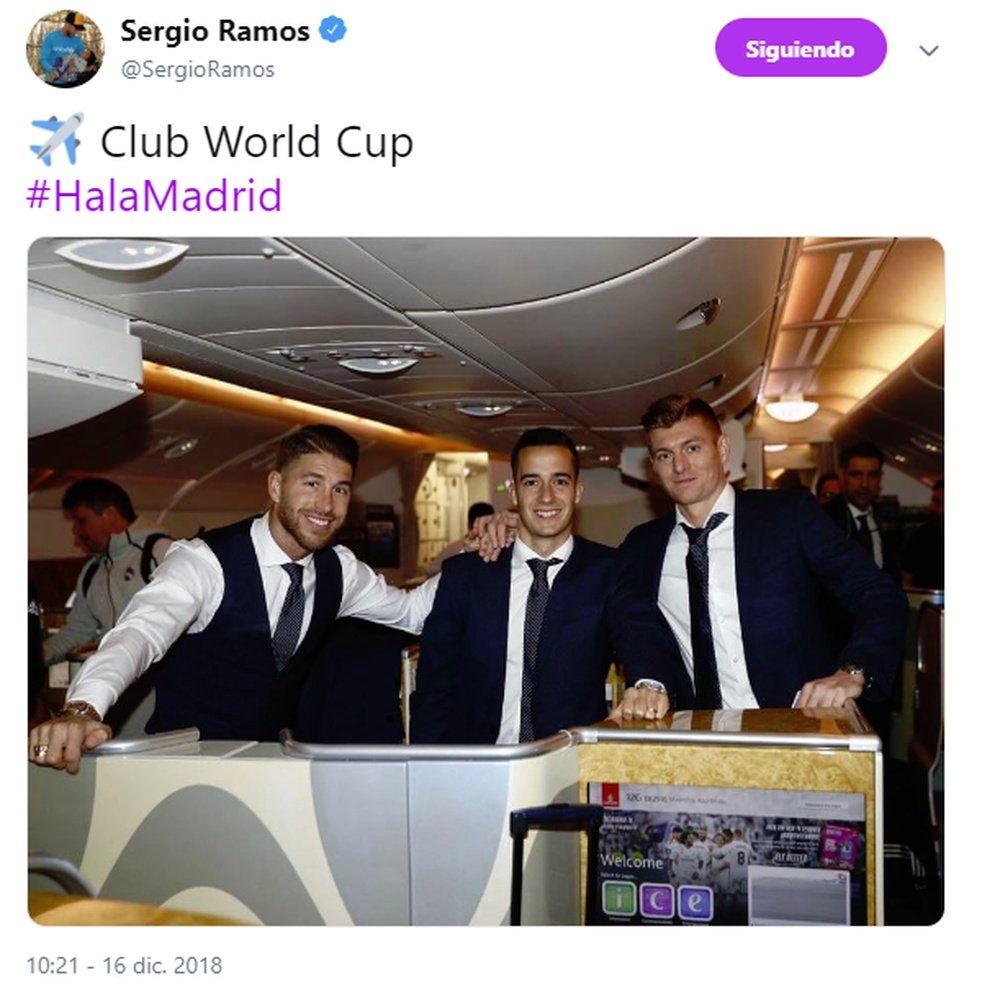 El Madrid piensa ya en el Mundial de Clubes. Twitter/SergioRamos