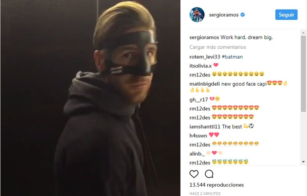 Sergio Ramos lucirá esta máscara cuando vuelva a los terrenos de juego. Instagram/SergioRamos