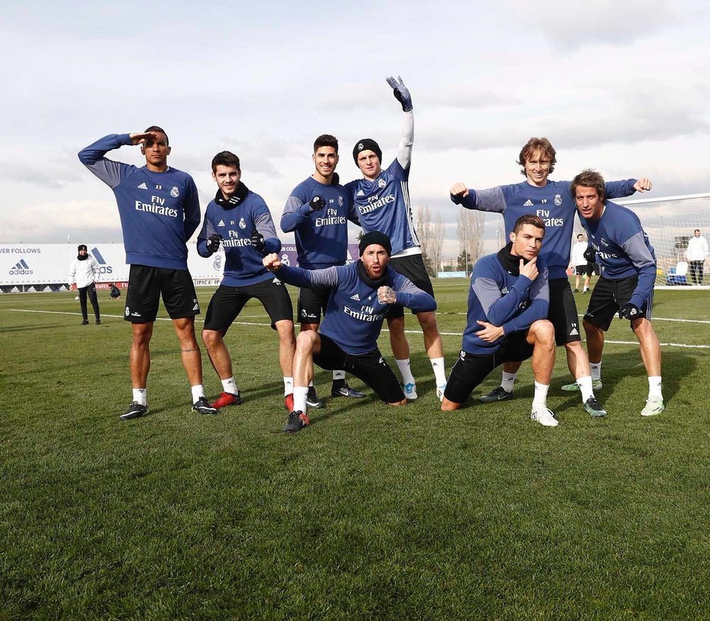 Sergio Ramos, Morata, Lucas Vazquez, Kroos, Modric, Cristiano, Coentrao and Danilo . @SergioRamos