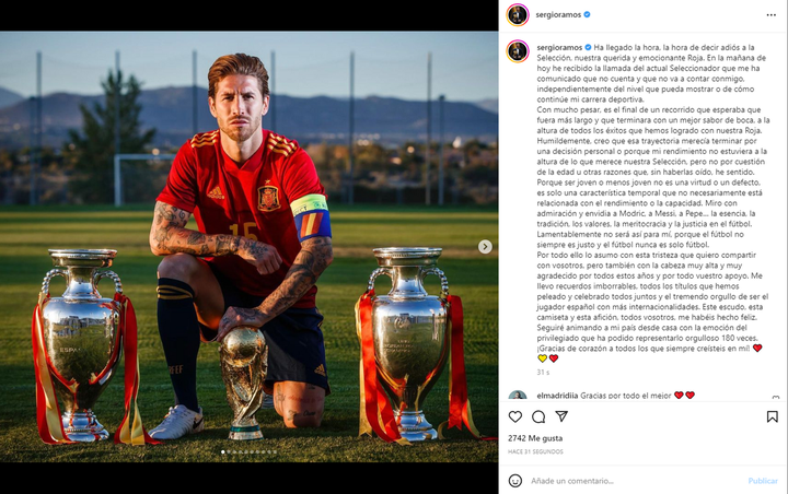 Sergio Ramos diz adeus a 'La Roja'