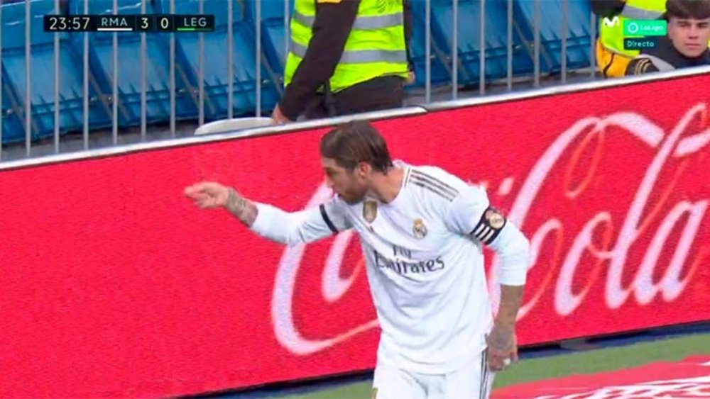 Ramos scored the retake. Screenshot/Movistar