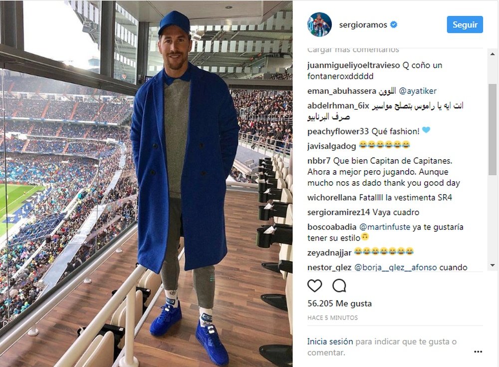 Así acudió Ramos a ver el Madrid-Villarreal. Instagram/SergioRamos