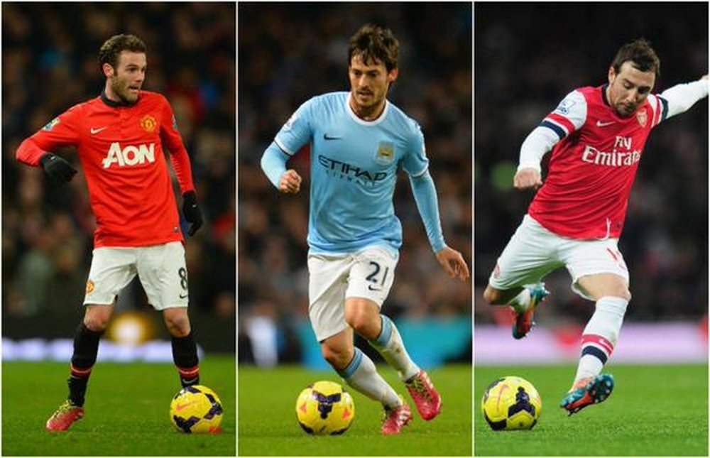 Silva, Mata y Cazorla, los tres jugadores con más asistencias en la Premier League. Twitter