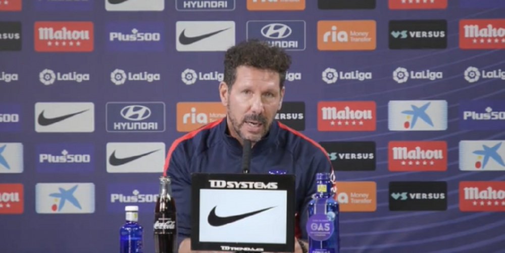 Simeone at the press conference. Screenshot/Atleti