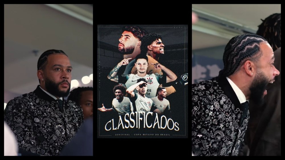 Sob o olhar e torcida de Depay, o Corinthians se classifica. Captura/@corinthians