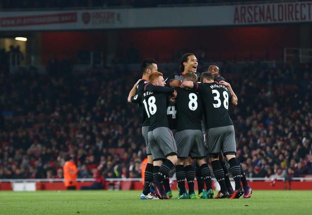 Southampton celebrate progressing through to the semi-finals of the EFL Cup. SouthamptonFC