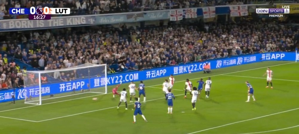Sterling puts Chelsea ahead against Luton. Screenshot/beINSports
