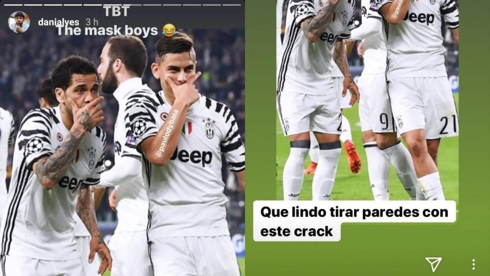 Dani Alves e Dybala relembraram seu passado na Juve. Capturas/Instagram/danialves/paulodybala
