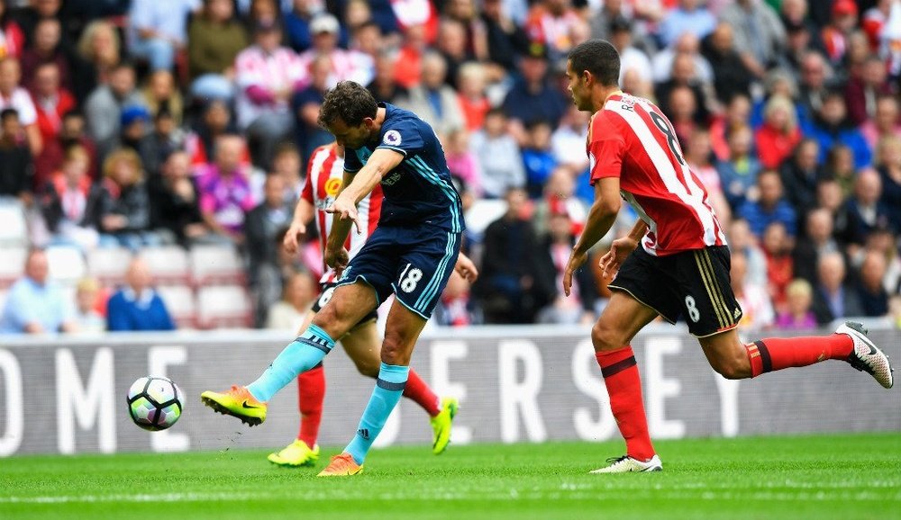 Stuani shoots to score his first goal of the afternoon. Twitter/Boro