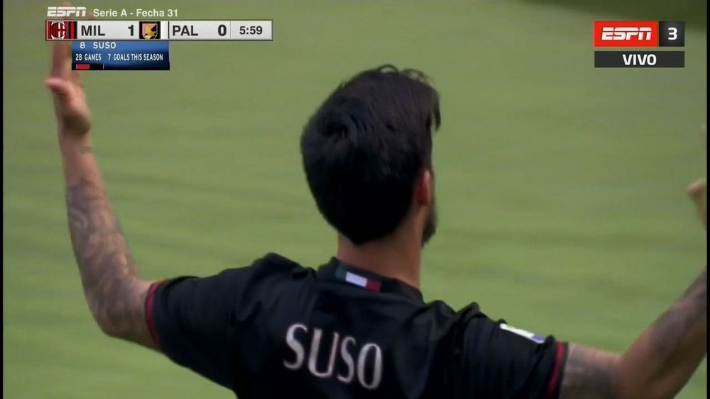 Suso celebra el gol conseguido ante el Palermo. ESPN