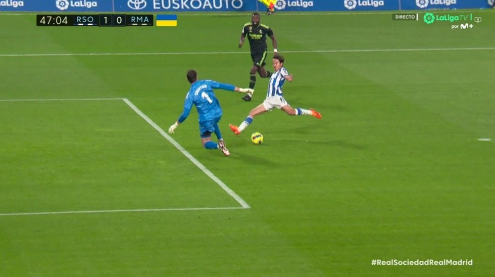 Take Kubo marcó el 1-0 de la Real ante el Madrid. Captura/MovistarLaLiga