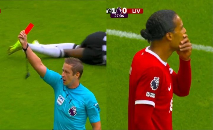 2 expulsiones en 3 jornadas del Liverpool: Van Dijk vio la roja en Newcastle