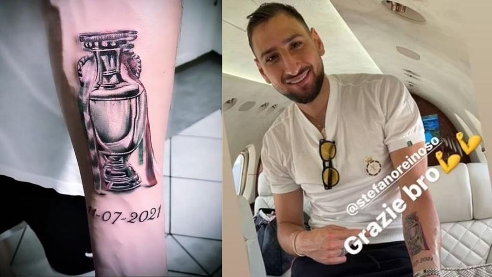 Donnarumma se tatoue le trophée de l'Euro sur le bras. Instagram/gigiodonna99