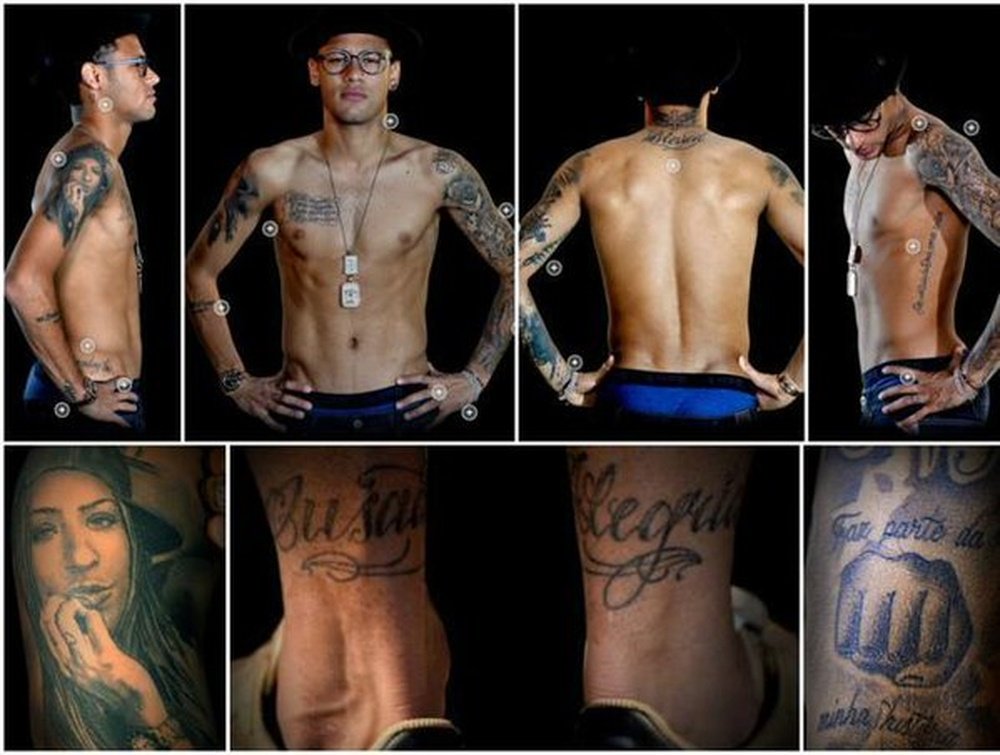 Tatuajes de Neymar, jugador del Barça. Twitter