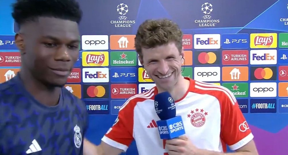 Aurelien Tchouameni interrupted Muller's interview. Screenshot/CBSSportsGolazo