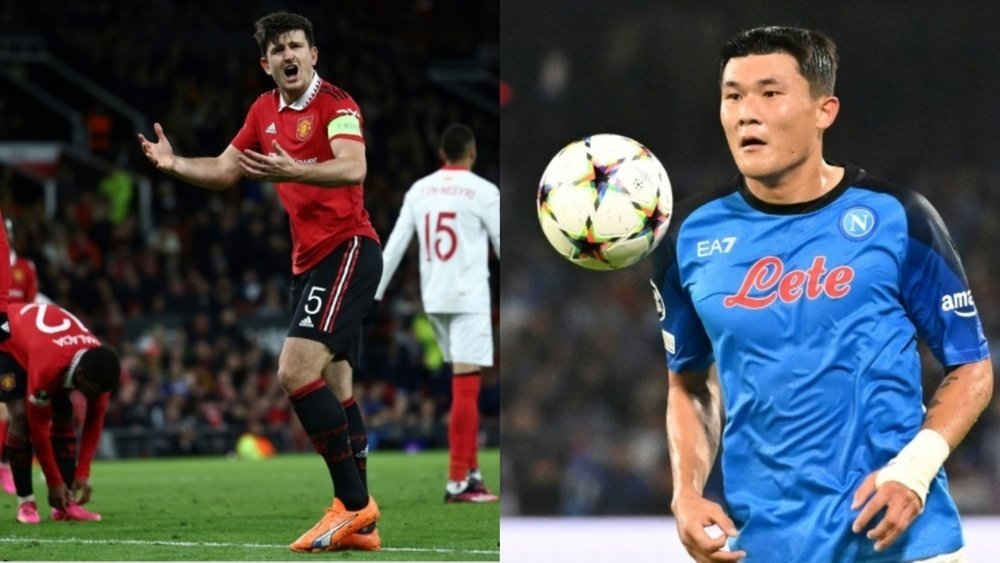 Maguire (L) is reluctant to leave Manchester United in the summer. AFP