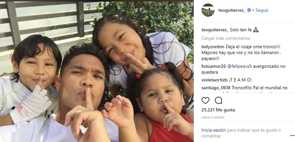 Teo entró en la lista de Pékerman. Instagram/TeoGutiérrez
