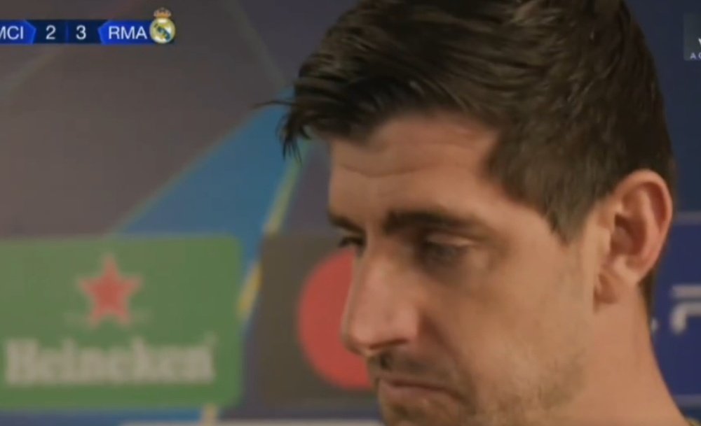 Courtois dodged potential controversy over City's pre-match tifo. Screenshot/RealMadridTV