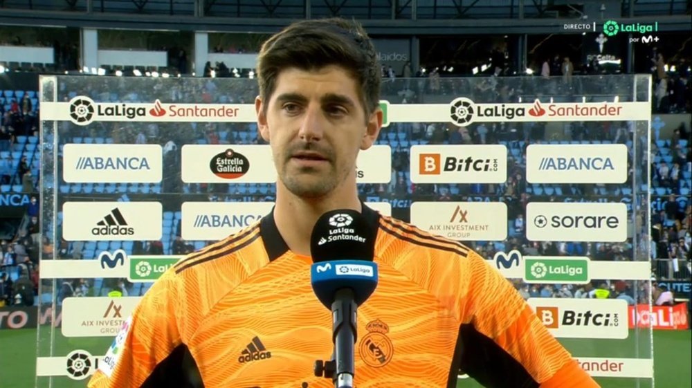 Courtois defended the referee's work on the three penalties. Screenshot/MovistarLaLiga