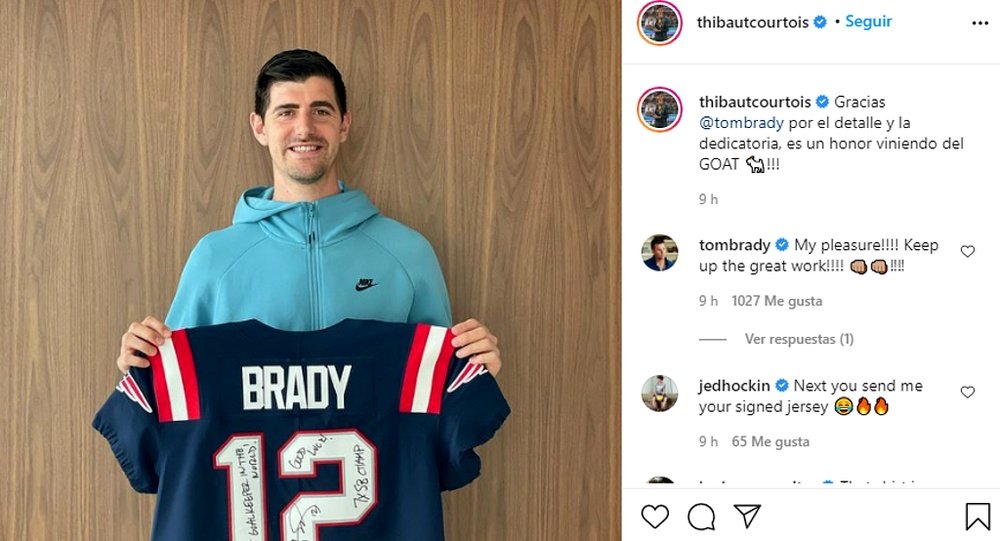 Thibaut Courtois agradece a Tom Brady. Captura/Instagram/thibautcourtois