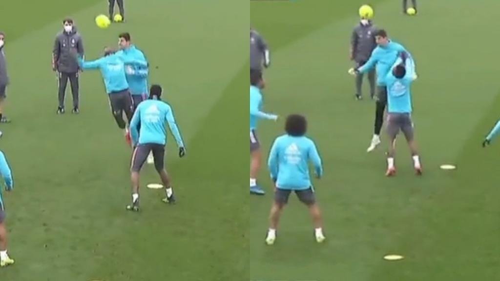Cortouis y Casemiro aprovecharon la escasa estatura de Vini. Capturas/RealMadridTV
