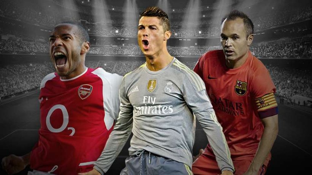 Thierry Henry, Cristiano Ronaldo e Iniesta, jugadores escogidos por la UEFA para formar parte del once ideal del siglo.