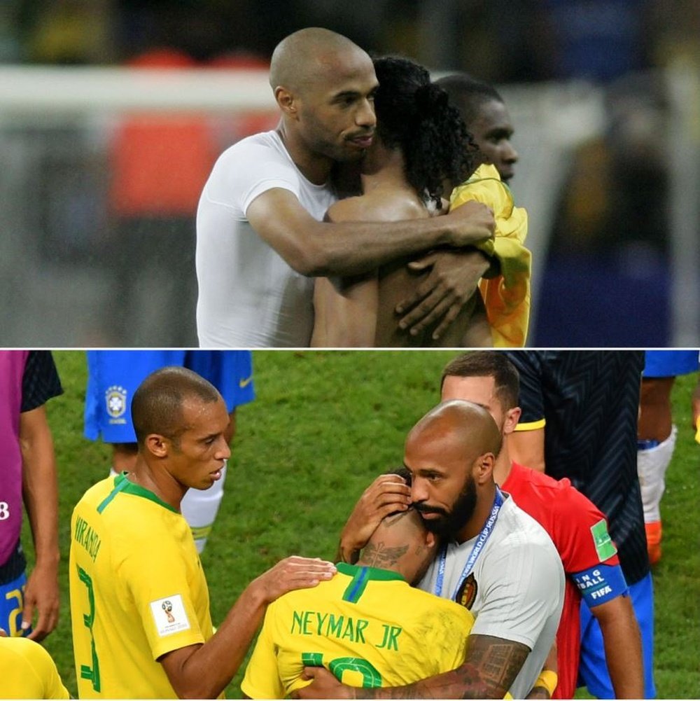 Thierry Henry réconforte les Brésiliens lors des Coupes du Monde. Capture/Twitter